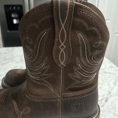 Ariat Teens Brown Western Leather Boots Embroidered Size 10C