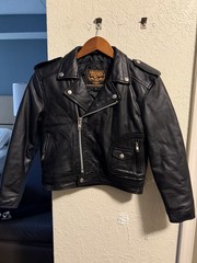 Leather Jacket Motor Cycles Kids Black real leather size(L)