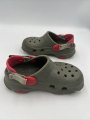 Crocs Kids Clogs Shoes Size C 10 Navy Greenish-Gray W/ Red Adjustable Back Strap