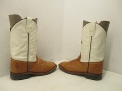 Old West Brown White Leather Cross Square Toe Cowboy Boots Size 2 Style BSC1841