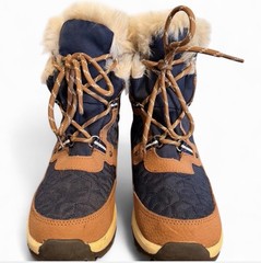 Bearpaw Youth Snow Boots Brown Navy Cream Waterproof Faux Fur Lined US 5