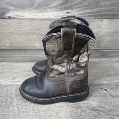 Ariat Children’s Western Boots Brown Leather Heritage Sierra Camo Pull On Size 9