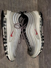 Nike Air Max 97 OG QS (GS) Silver Bullet Size 6.5Y 918890-001 Silver/Red-White