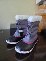 Sorel Yoot Pac Nylon WP Winter Boots In Chrome Grey/Black/Pink Big Kid Size US 7