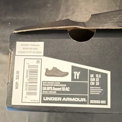 Under Armour UA BPS Assert 10 AC Kids Low Top Sneakers Black Hook & Loop 1Y