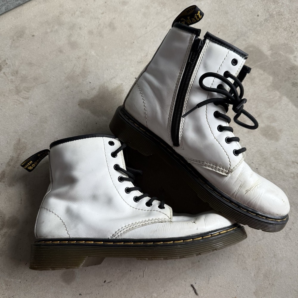 Dr. Martens 1460 J Black Leather Lace Up Side Zip Combat Boots Youth US 4
