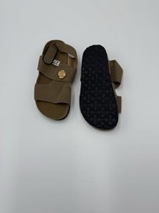 Kids Brown Strappy Hook & Loop Adjustable Flat Sandals Logo Accent Size 27