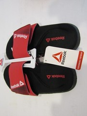 REEBOK Size 2 Black & Red ADJUSTABLE Strap MEMORY FOAM Lightweight Slides