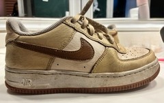 Nike Air Force 1 Beige Brown Leather Unisex Kids Low Top Sneakers