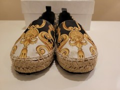 Young Versace logo black gold barocco print espadrilles size 32 EUR/13.5US