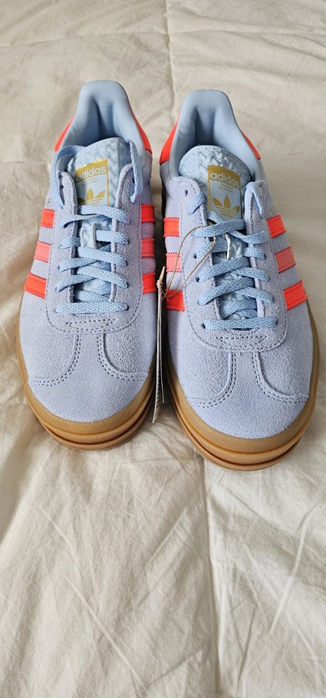 Adidas Gazelle Bold J Clear Sky / Solar Red / Gold Metallic New in Box