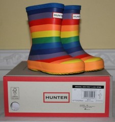 KIDS HUNTER Original First Classic Rain Boots Rainbow Stripe Boys 6 Girls 7 UK 5