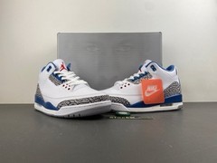 Nike Air Jordan 3 Retro Kids 9.5 White/Blue Elephant Print Leather Low Top