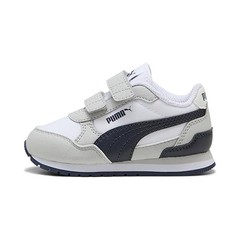 PUMA Unisex-Child ST Runner Hook and Loop, PUMA White-New Navy-Cool Light Gray,