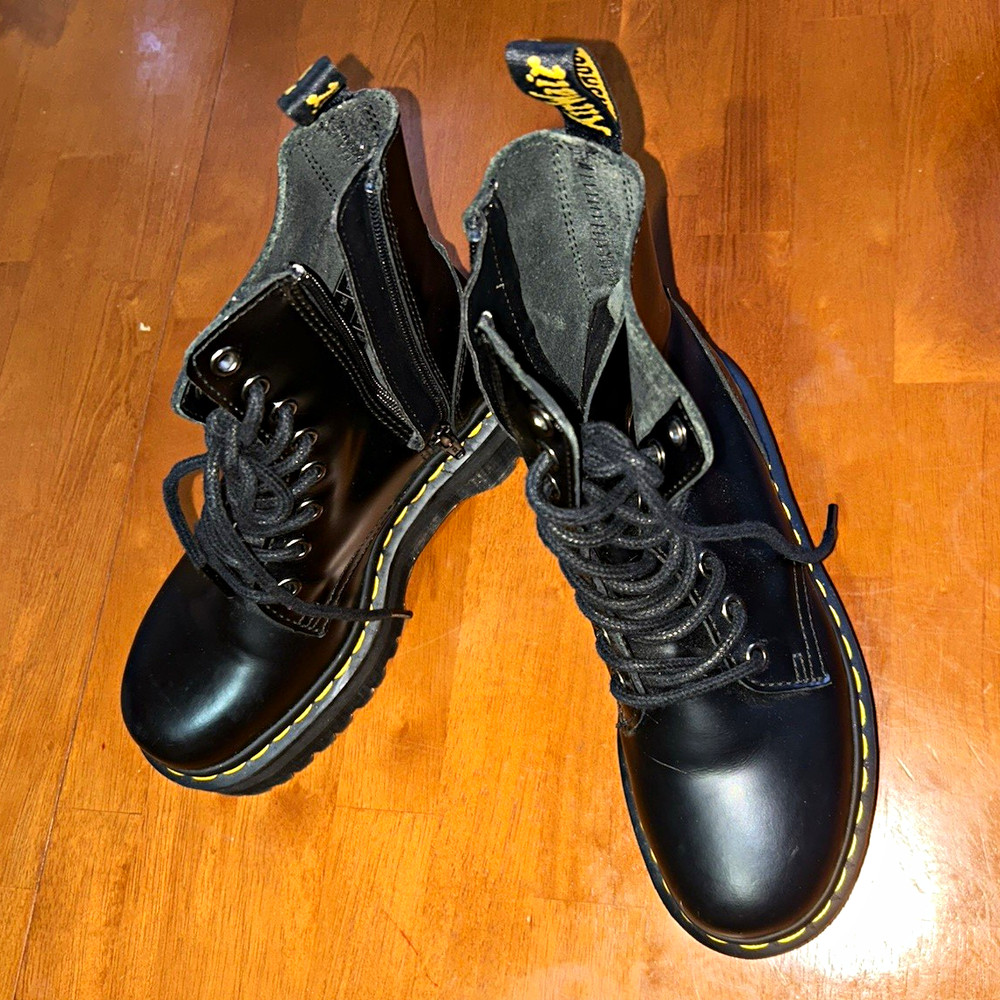 Dr. Martens Jadon Kids Black Leather Combat Boots Lace Up Zipper US 4