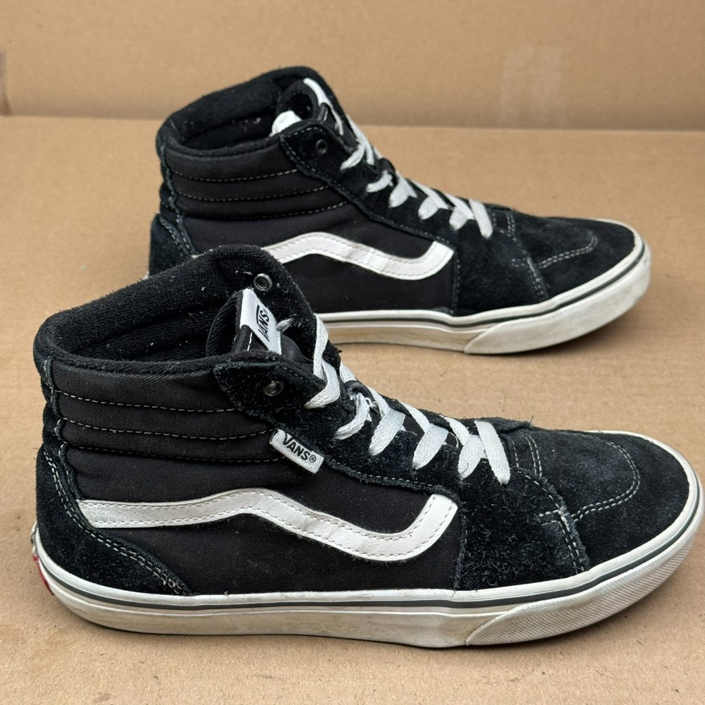 Vans Youth Size 6.0 Black Suede High Top Sneakers damage