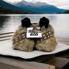 Disney Star Wars Slippers Chewbacca Brown Faux Fur KIDS Size M 7-8 NEW!!