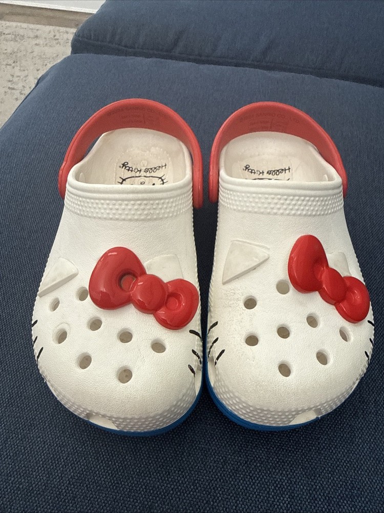CROCS X HELLO KITTY Classic Clog Red/White/Blue Girls/Kids Sanrio sz C12 EUC
