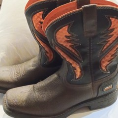 Ariat 450 Kids Western Pull-On Leather Mid-Calf Boots Brown/Black/Orange 6