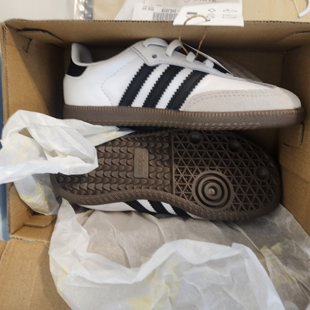 New In Box Adidas 10K 10 Kids Samba OG EL I White Black Gum
