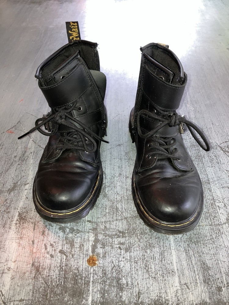 4 US M) Big Girl Dr. Martens Black Zip Buckle AirWair Moto Combat Lace up Boots