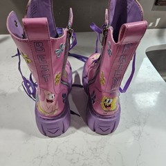 SpongeBob SquarePants Patrick Star Kids Pink Purple Lace-Up Zip Boots Size 6