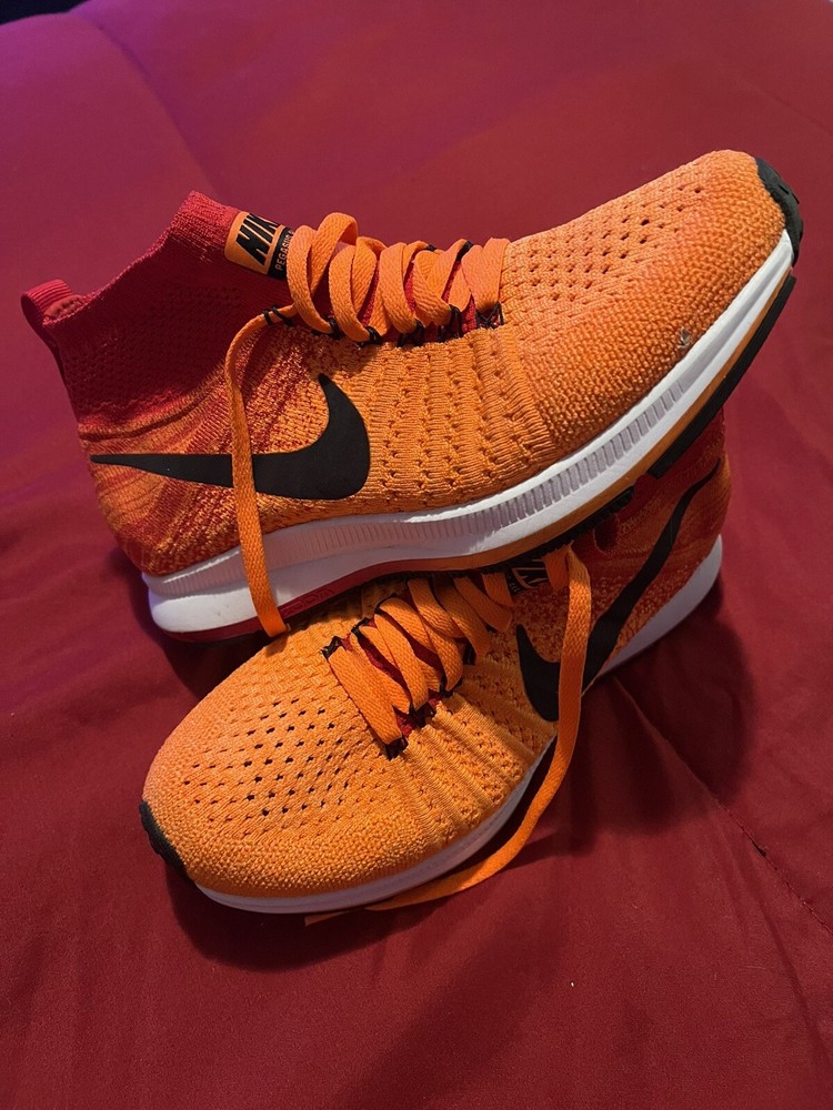 NIKE PEGASUS FLYKNIT ZOOM ALL OUT ORANGE/BLACK/UNVRY-RED GS SIZE 4Y(844979-800)