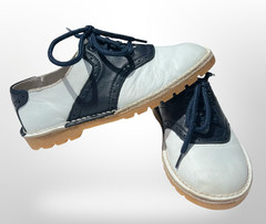 EUC L’Amour Austin Kids White Navy Blue Leather Saddle Oxford Shoes Unisex Sz 1