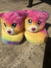 Build-a-Bear Workshop Rainbow Tie Dye Teddy Bear Slippers Kids SZ Small 13/1