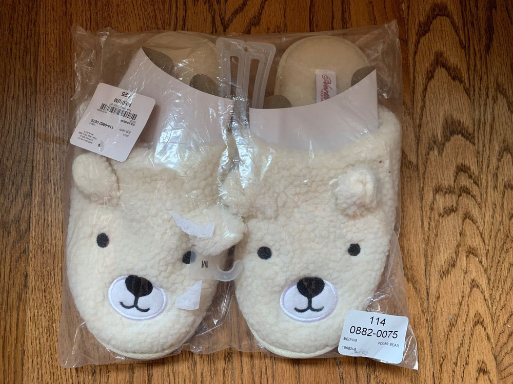 NEW North Pole Trading Co. Womens Polar Bear Slip-on Slippers Size M/7-9