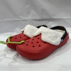 Crocs Classic Clogs Kids 4 Varsity Red Santa Fuzzy Lined Comfort Shoes EBS2784