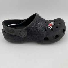 Crocs Unisex Kids Classic Black Glitter Clog Mules Shoes – Size 1 Youth