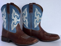 ARIAT YOUTH LONESTAR BROWN BLUE WAVES 3.5 SHOCK SHIELD SQUARE TOE COWBOY BOOTS