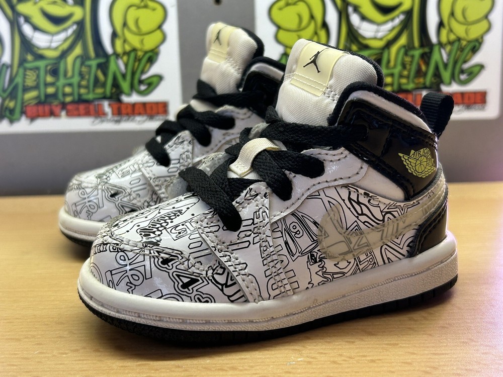Nike Air Jordan 1 TD Mid SE DIY White Black Volt DC4097-100 4C (FREE S&H)!