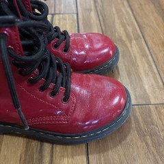 Dr Doc Martens 1460 J Lace Up Side Zip AW004 Red Leather Boots Kids Size 13