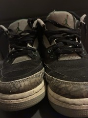 Jordan Air Jordan 3 Black Green Elephant Print Leather Kids Sneakers 7Y