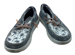 Hey Dude Youth Wally Tropical Palm Print Casual Shoes Kid Sz 11 Blue White