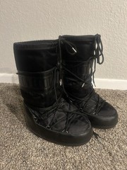 Moon Boot Icon Black Snow Boots High Top Lace-Up Drawstring Unisex size 7