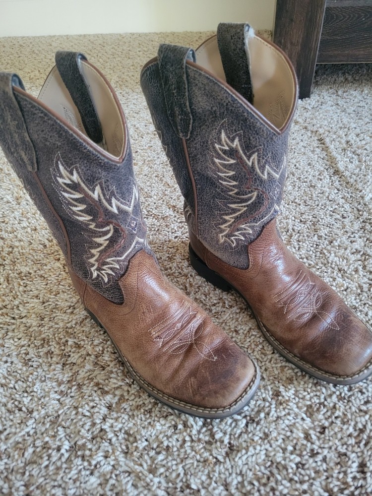 Cody James BBSC1910 Leather Western Boots Brown Black Kids Size 2.0 Embroider…