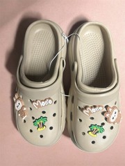 Morio Beige Unisex Kids Clog Sandals Palm Tree Animal Accents Slip On