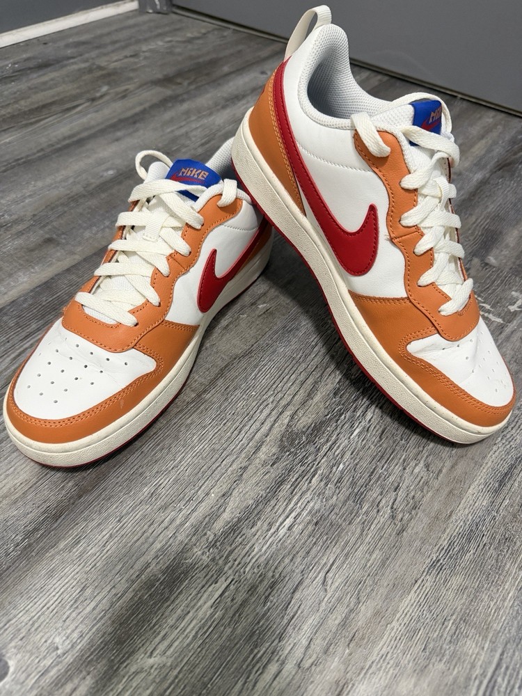 Nike Court Borough Low 2 Low Top Leather Lace-Up Kids 7Y White Orange Red