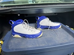 Jordan Air Jordan 9 Retro BG White Blue Yellow 6Y High Top Basketball Sneakers
