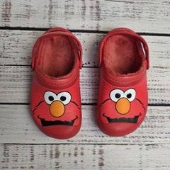 Crocs Juniors Size 1 Red Elmo Face Slip On Plush Lined Clog Shoes Sesame Street
