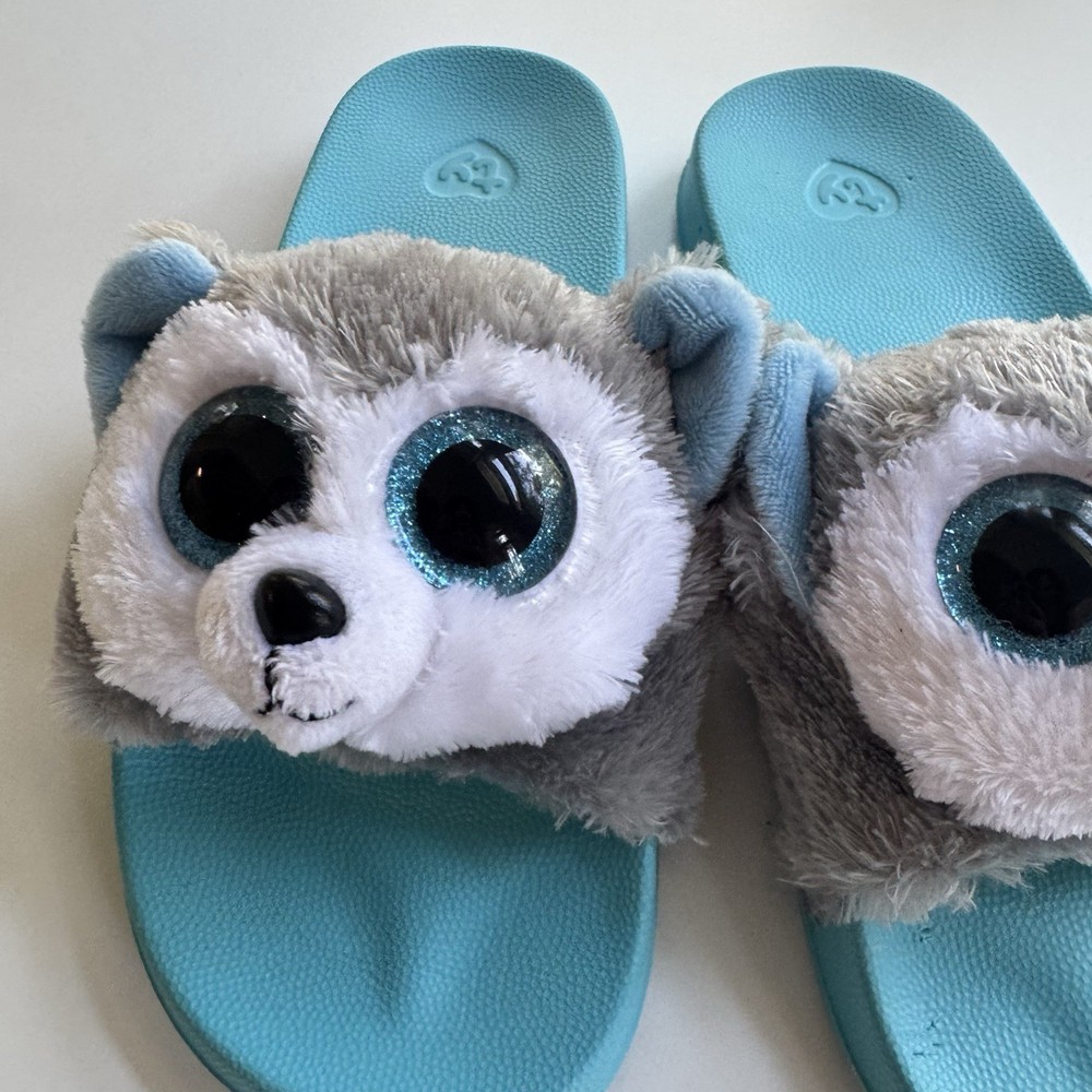 Ty SLUSH Grey Wolf Husky Slides Slip-On Turquoise Shoes Size 1-3