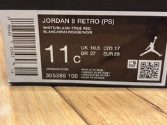 Nike Jordan 8 Retro PS Bugs Bunny White Black True Red 305369 100 Size 11C