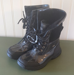 UGG Australia Kids Black Leather Lace-Up Snow Boots US 2 EU 32 M 1001964