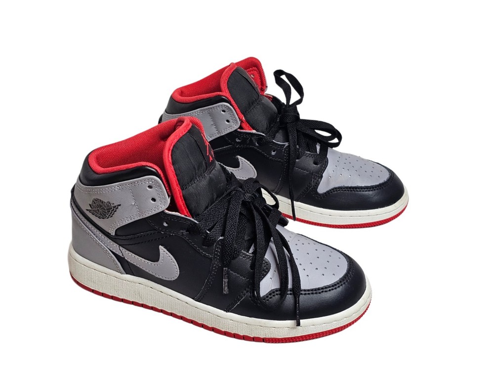 Nike Air Jordan 1 Mid Bred Shadow GS Black Grey Red DQ8423-006 Youth Sz 4Y Shoes