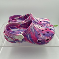 Crocs Classic Marbled Glow Clogs Juniors 3 Pink Purple Tie Dye Slip On Shoes