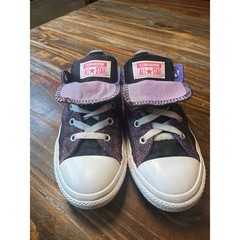 Converse All Star Double Tongue Black Pink Glitter Sneakers 654227F Juniors Sz 3