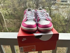 Nike Dunk Low GS Pink White Leather Unisex Kids Sneakers Size 7Y